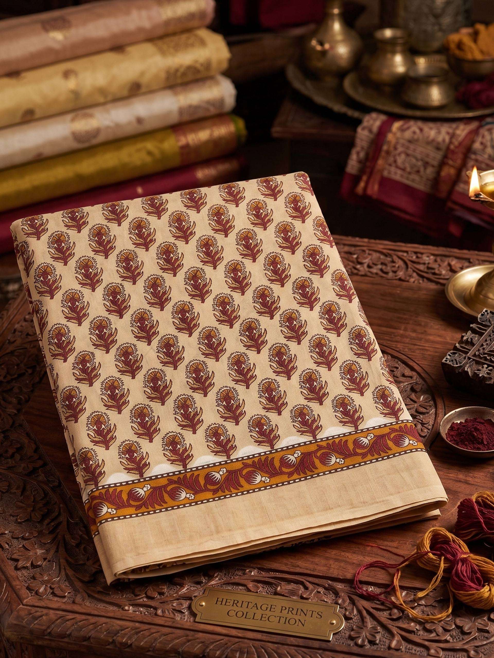 THE HERITAGE PRINTS COLLECTION IS NOW OUT CRAFTED FROM PREMIUM PURE COTTON SAREE BEST RATE